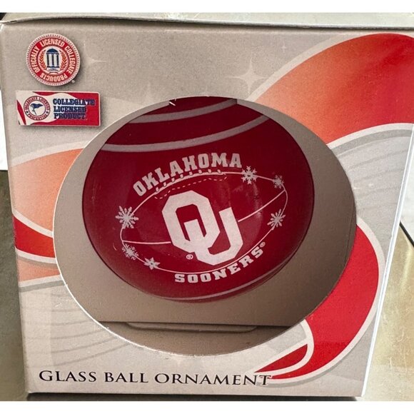 Collegiate Licensed Product University of Oklahoma OU Glass Ball Ornament-BOXED - Picture 2 of 12